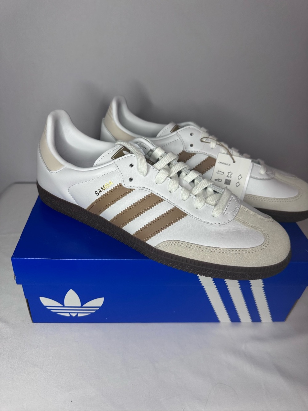 adidas Samba Leather Sneakers -Chalk White/Magic Beige/Aurora Coffee Mens 10 W11